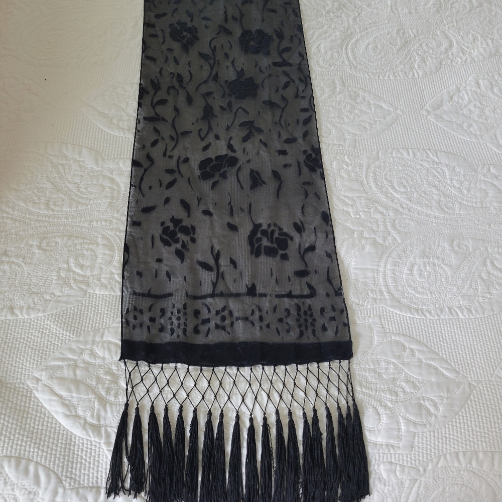 LONG ORGANZA BLACK SCARF 58X13 INCHES